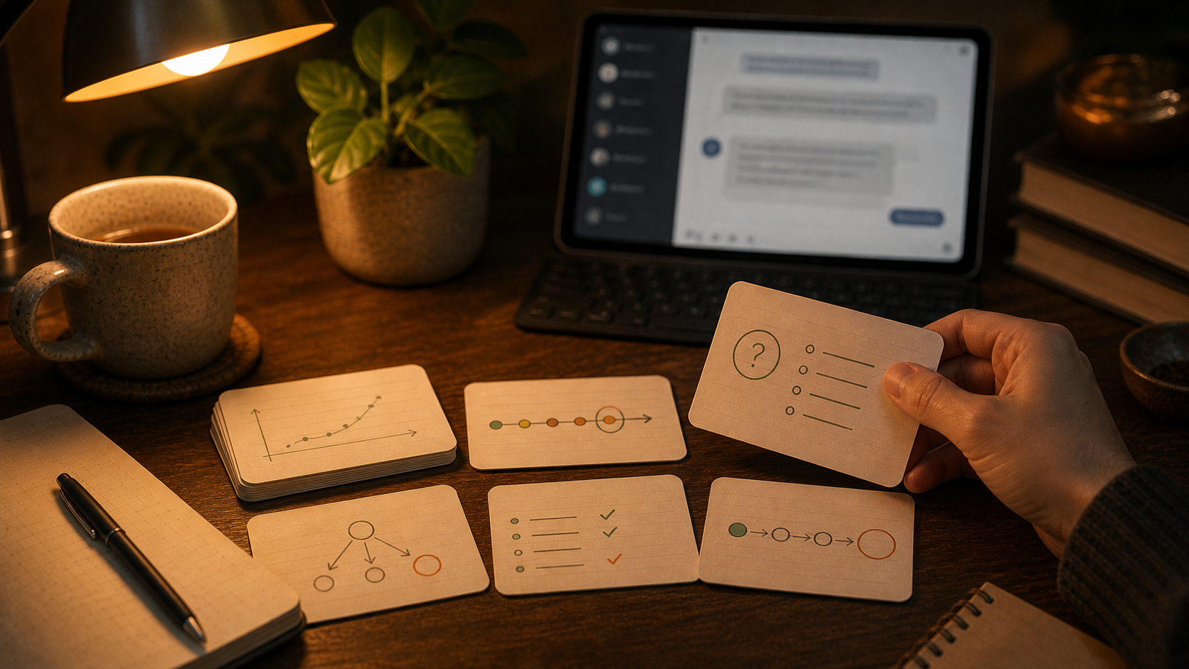 Student reviewing weak points from a Gemini Guided Learning tutoring session and turning them into a small flashcard deck
