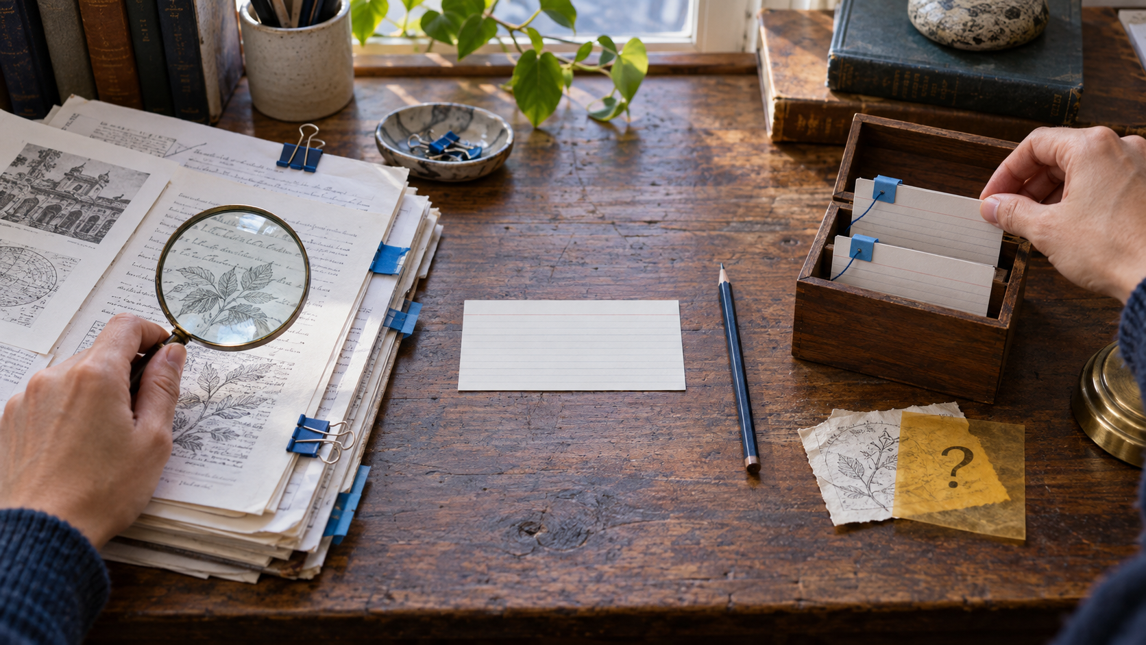 Study evidence desk linking source notes to one question and two verified weak-spot cards, with an ambiguous note set aside