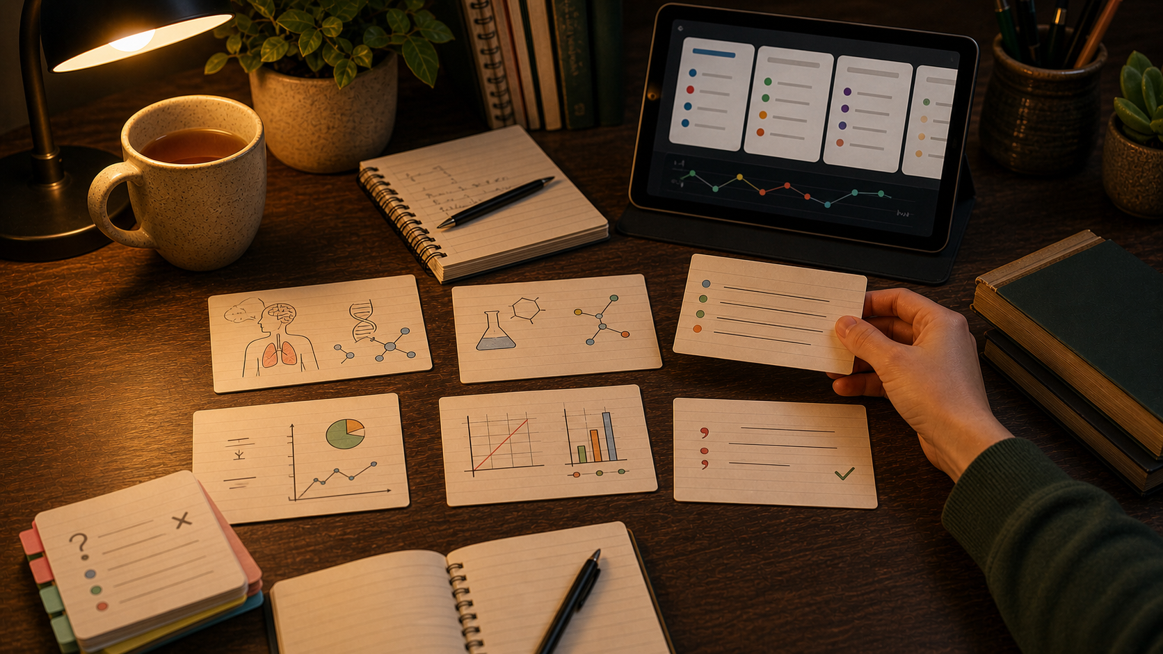 TEAS flashcards on a warm study desk